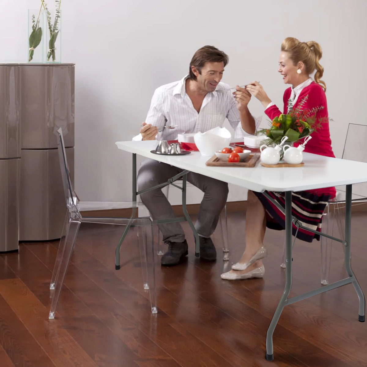 6FT Fold-in-Half White Portable Folding Table S9694