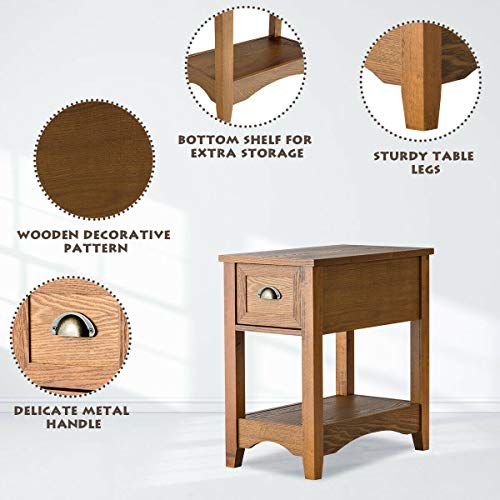 Retro Narrow End Table with Drawer and Storage Shelf (Walnut) N561048