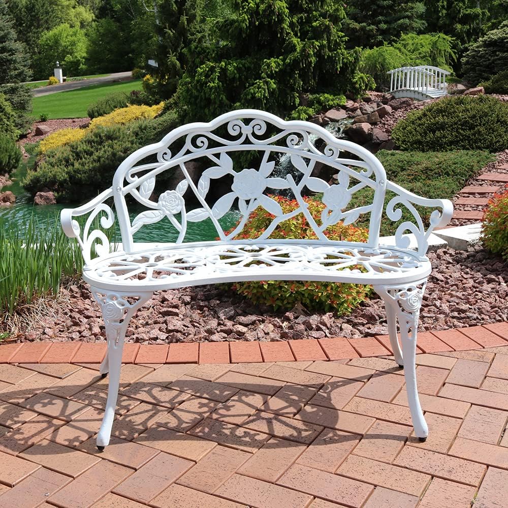 White Cast Aluminum Outdoor Garden Bench H58842