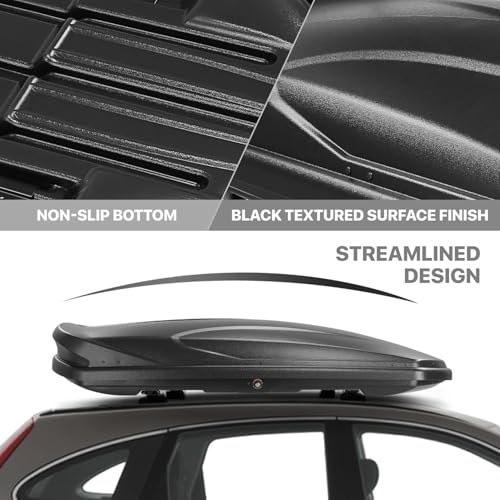 Rooftop Cargo Box Carrier Car Top Storage Case, 110 Lbs, 53" L x 34" W x 15" H, 11 17 Cubic Ft., Textured Black Q85620