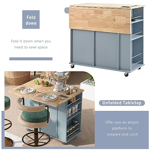 Wood Kitchen Island Cart with Locking Wheels and Wine Rack I65597