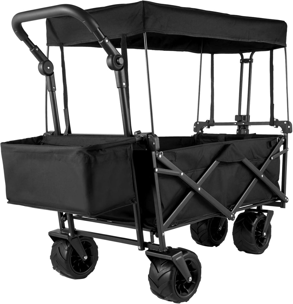 Extra Large Collapsible Garden Cart with Removable Canopy, Black S20093