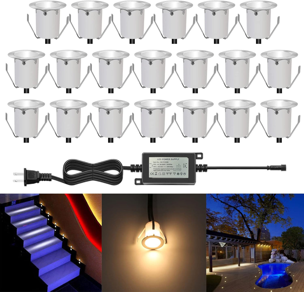 Warm White IP67 Waterproof 12V LED Deck Lighting Kit 20 Pack D67061