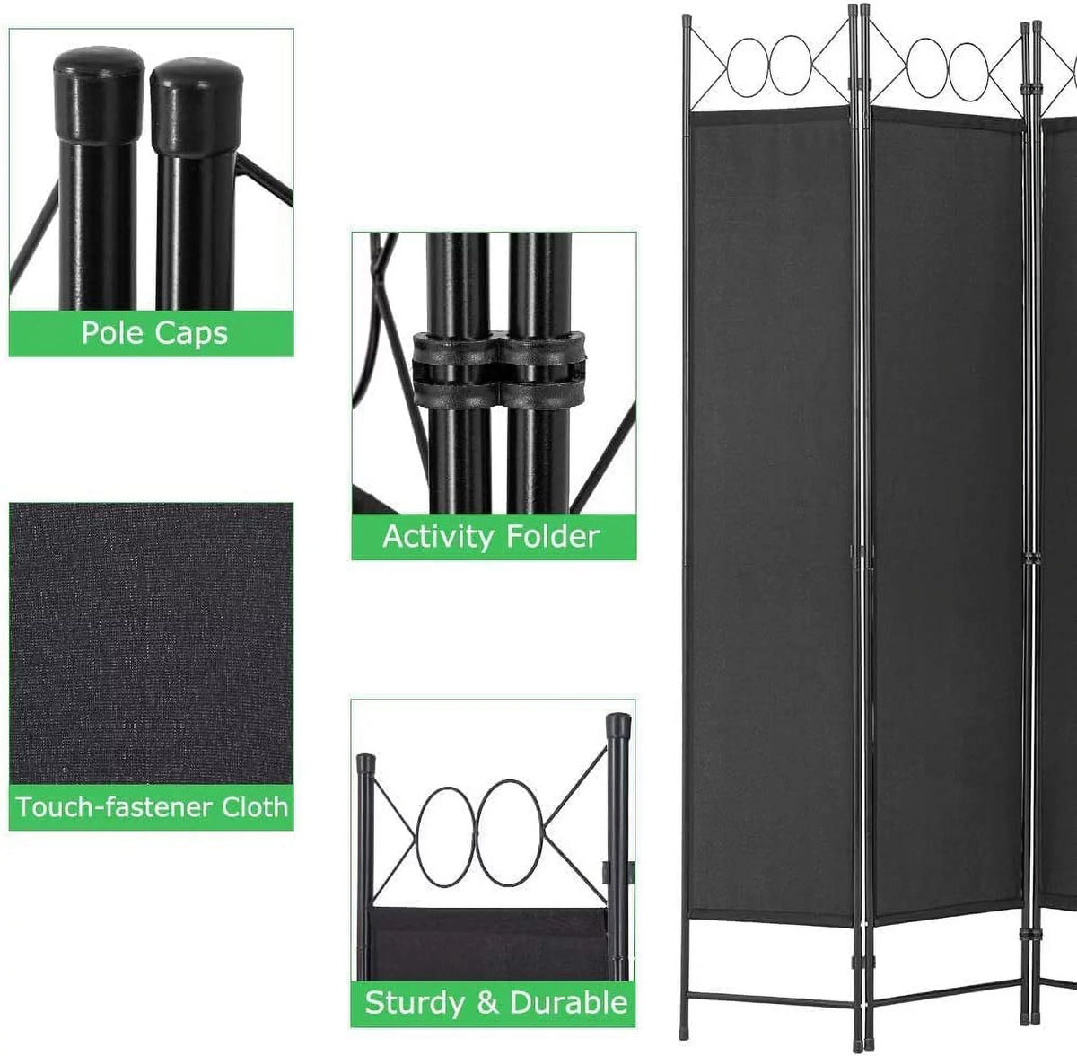 Folding Privacy Screen 4 Panel Steel Frame Room Divider B893792
