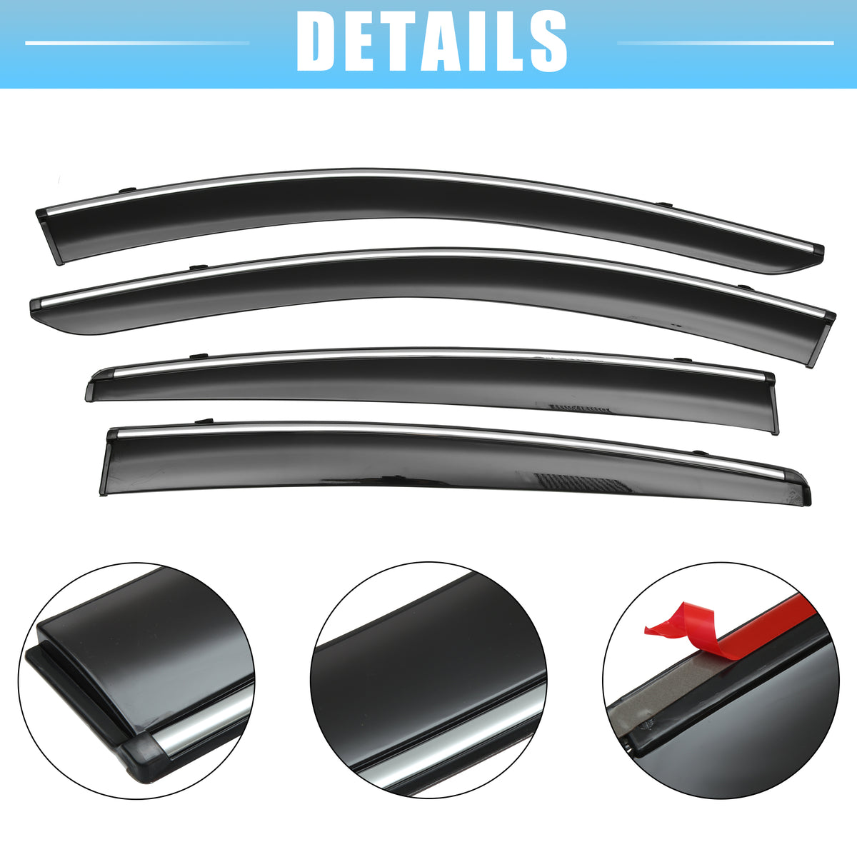 Black Window Vent Visor Deflectors Rain Guards L75218