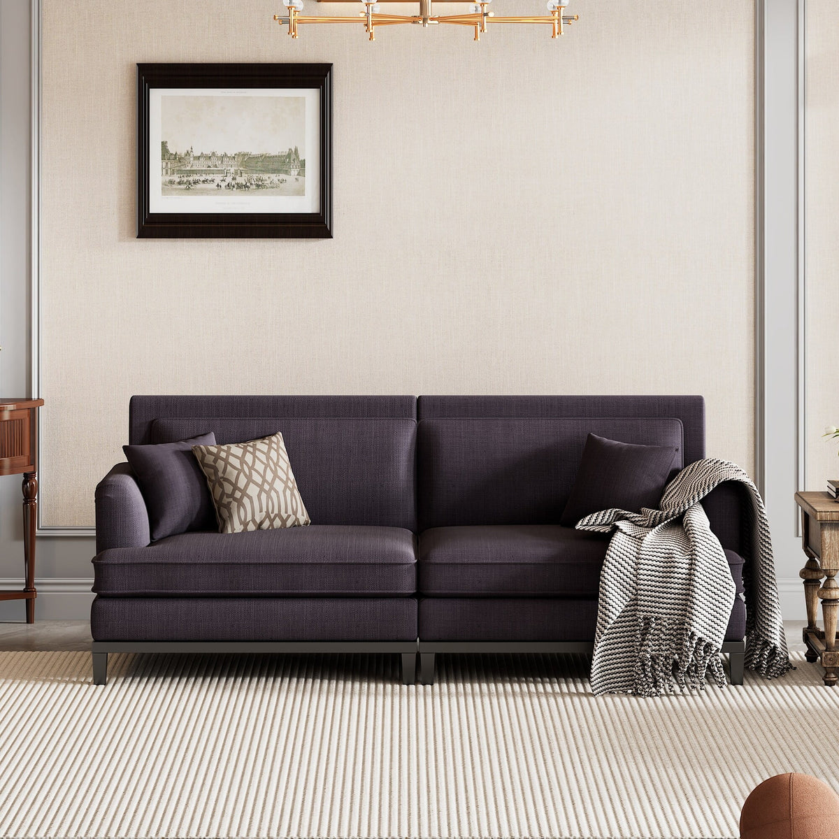 Grey Sleeper Loveseat with 2 Throw Pillows M82316
