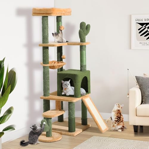 Tall Cat Tree Tower with Self-Grooming Brush, Sisal Scratching Posts and Board Z425813