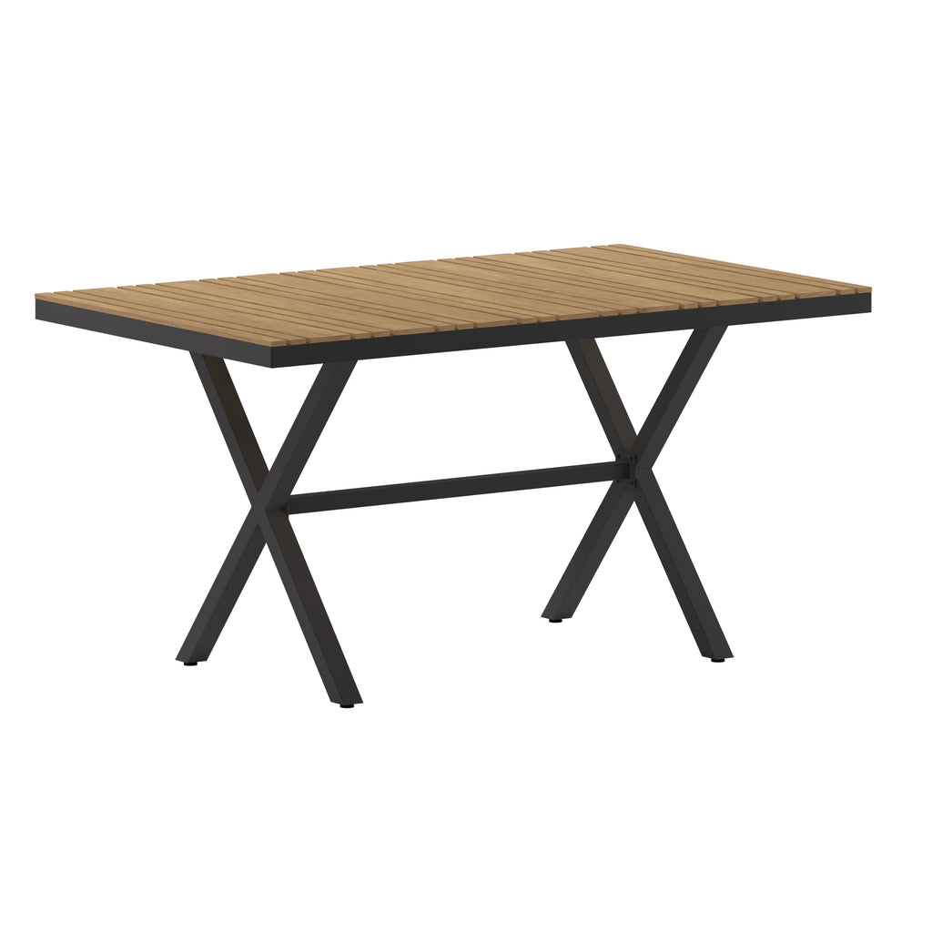 Outdoor Dining Table with Faux Teak Poly Slats and Metal Frame B647