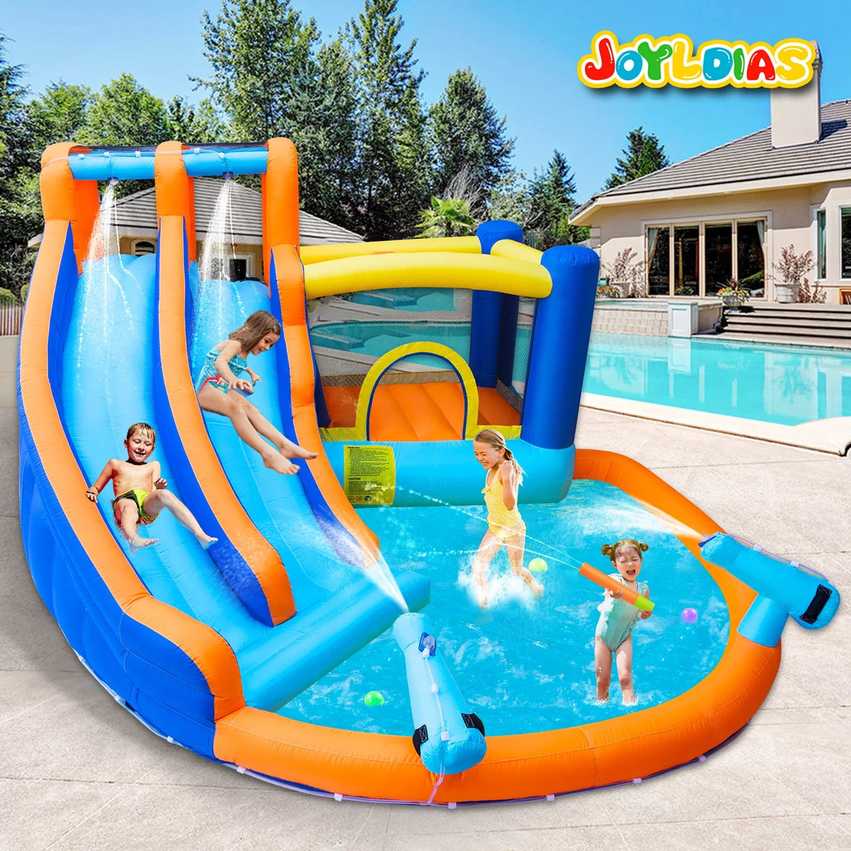 Kids Inflatable Water Slide Bouncer with Pool and Climbing Wall A5564