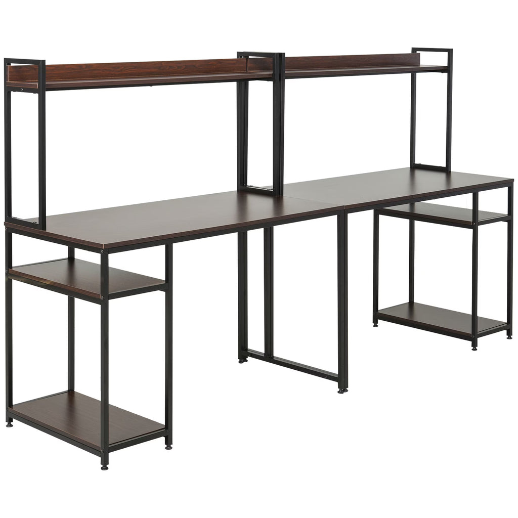 94.5in Industrial Double Computer Desk with Hutch and Storage Shelves P9484