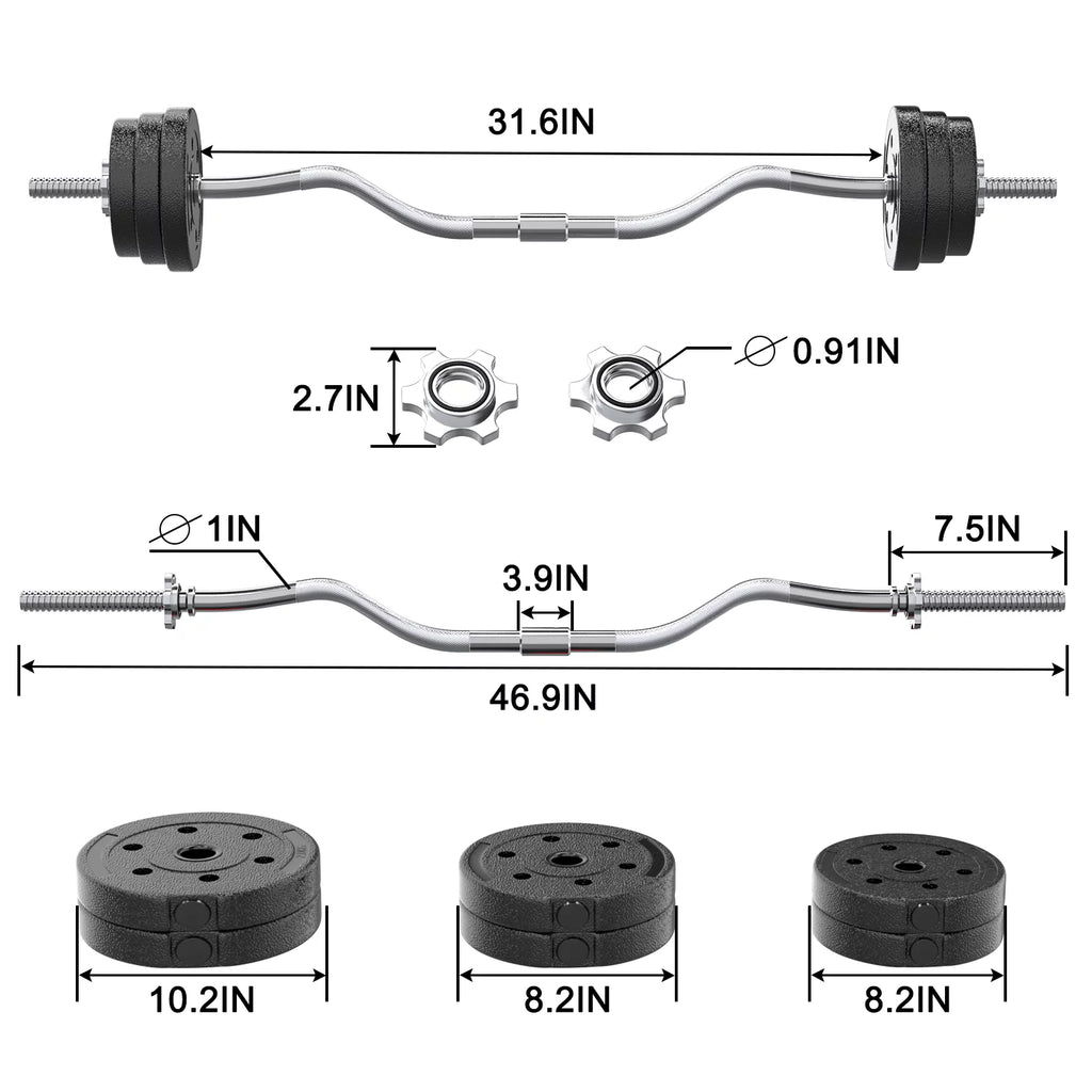 66LB 2 in 1 Adjustable Weight Set with Curl Bar Y780852