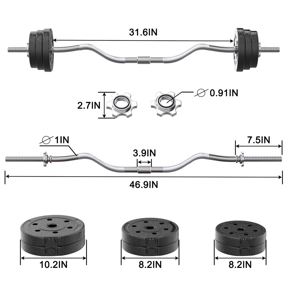 66LB 2 in 1 Adjustable Weight Set with Curl Bar Y780852