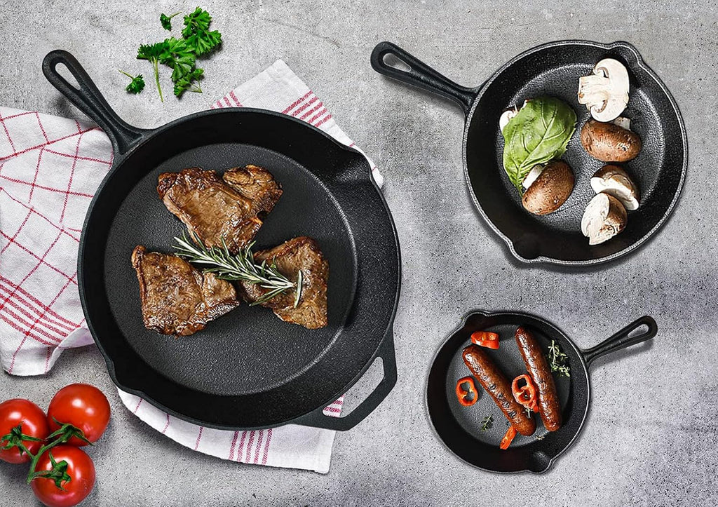 Cast Iron Skillet 3-Pack Set (8, 10, 12) Pre-Seasoned Cookware R199663