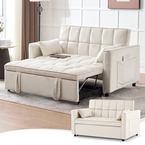 Light Grey Velvet Convertible Sleeper Sofa Couch Bed with USB O49238