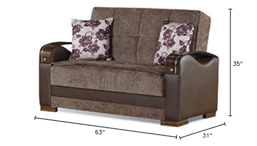 Brown Convertible Sofa Bed with Storage Space Includes 2 Pillows U660