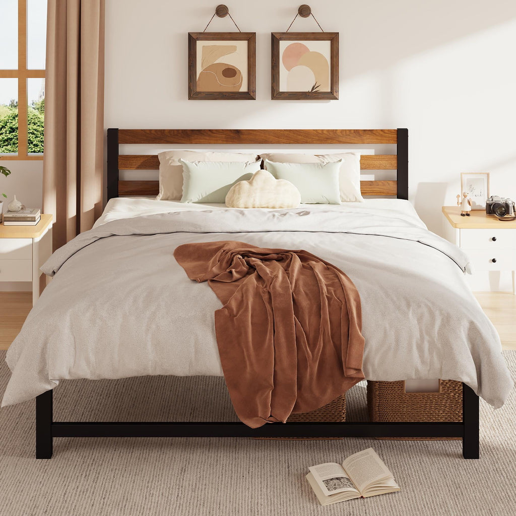 Queen Metal Platform Bed Frame with Headboard A8567