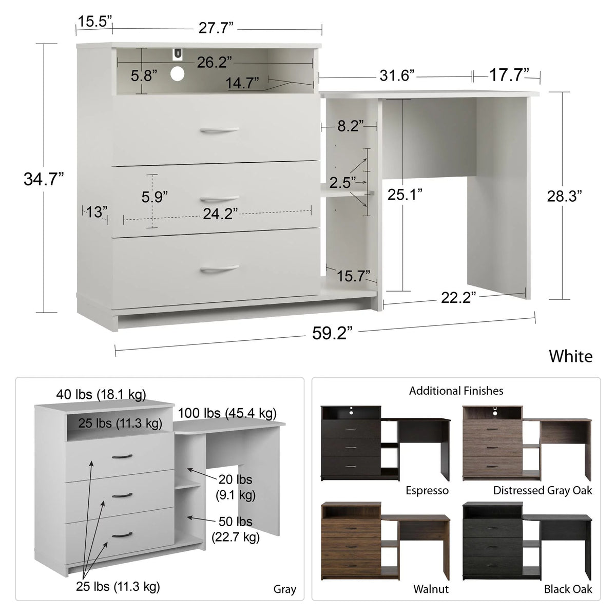 Espresso 3 in 1 Media Dresser and Desk Combo H391567