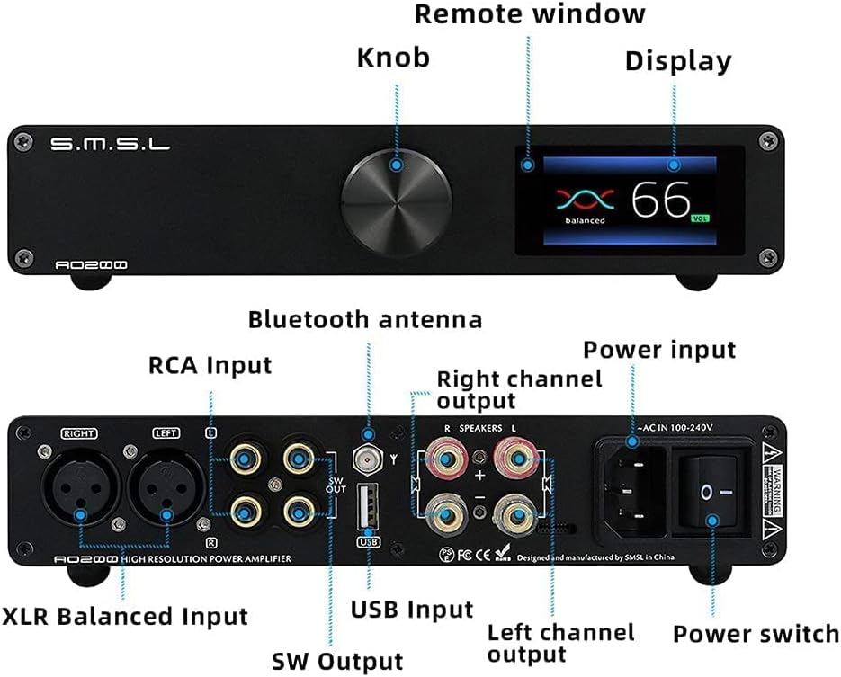 Digital Power Amplifier 150W×150W 2 Channel Desktop Amp with Remote Control B6288