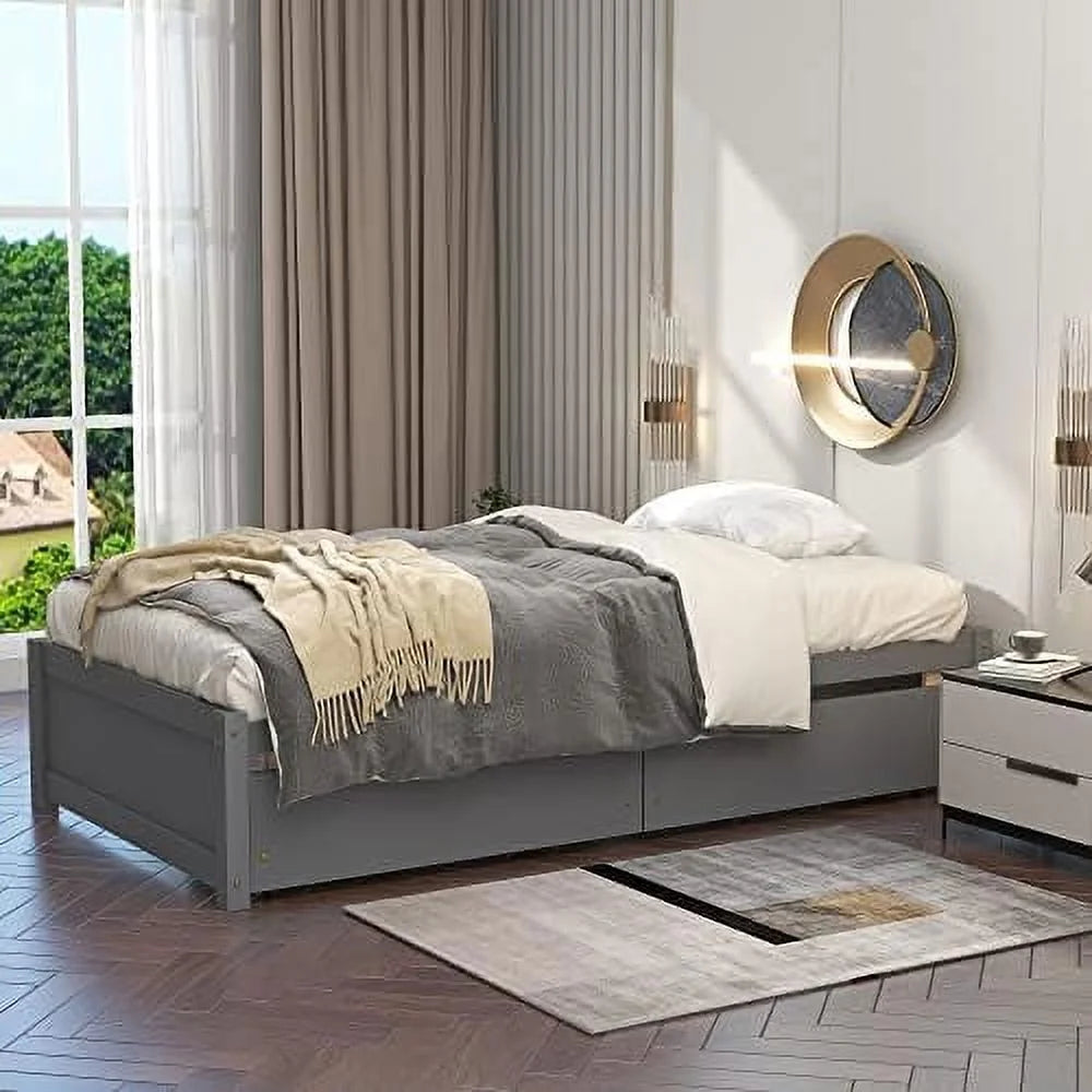 Solid Wood Platform Bed with Two Storage Drawers S41426