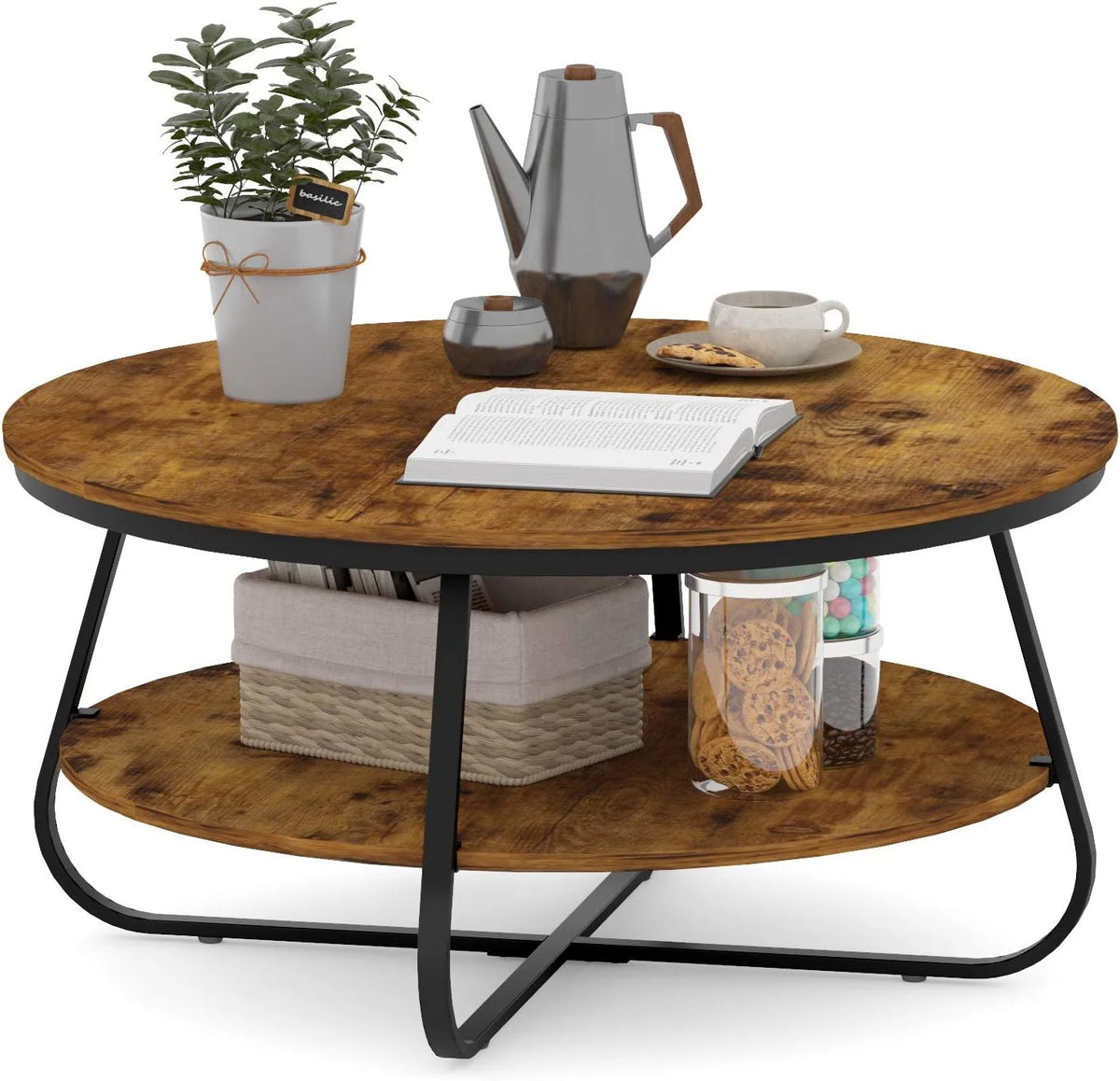 35.8 Inch Wood Coffee Table with Storage E164