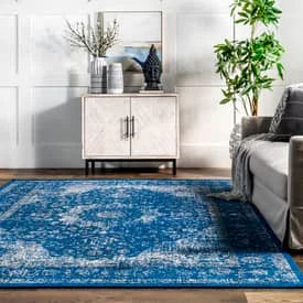 Dark Blue Vintage Persian Area Rug 5' Round I96290
