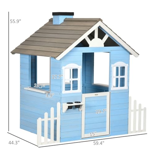 Wooden Playhouse with Bench, Door, 2 Windows, Shelf & Flowerpot Holder N778