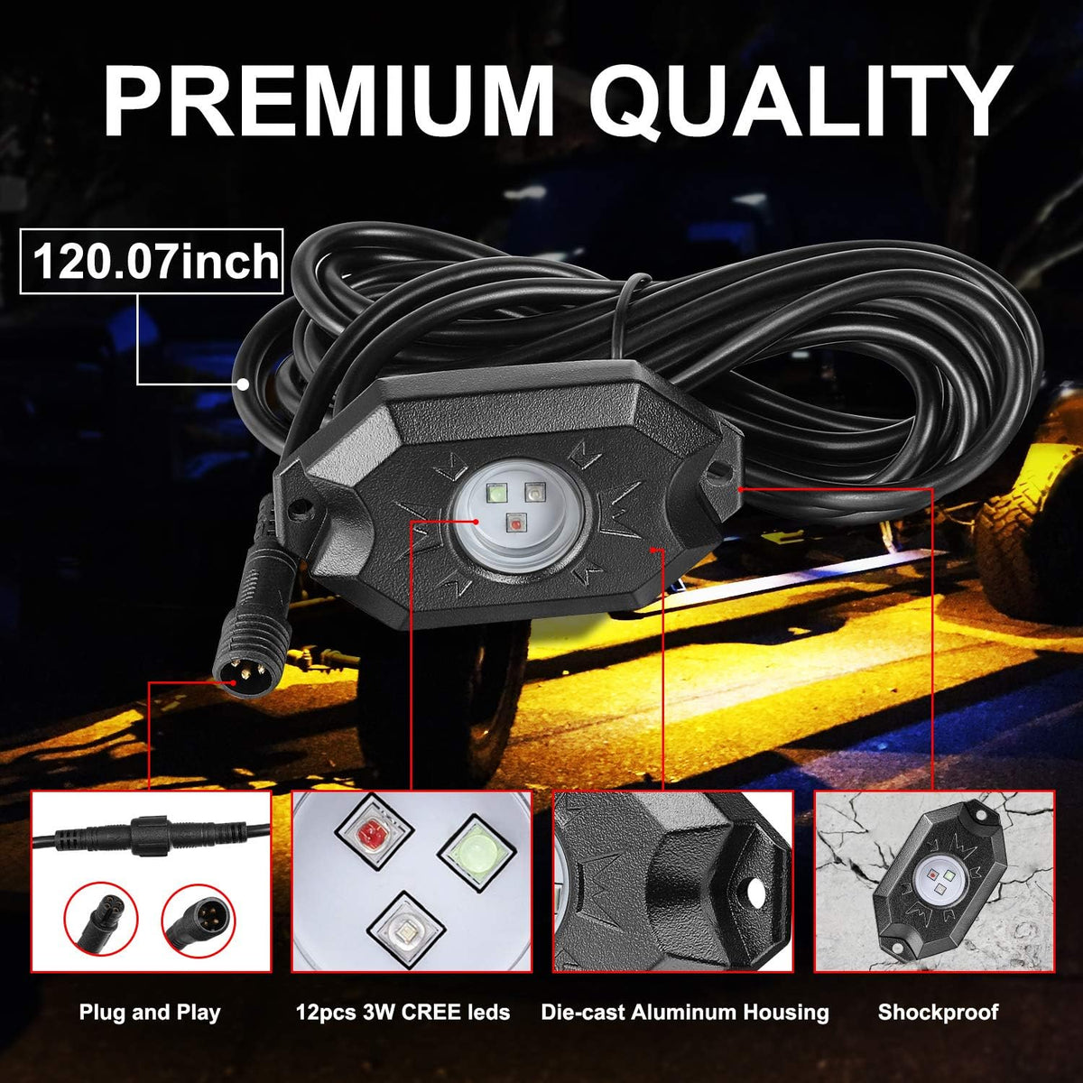 RGB LED Rock Light Kits with 6 Pods, Pack of 2 H118603