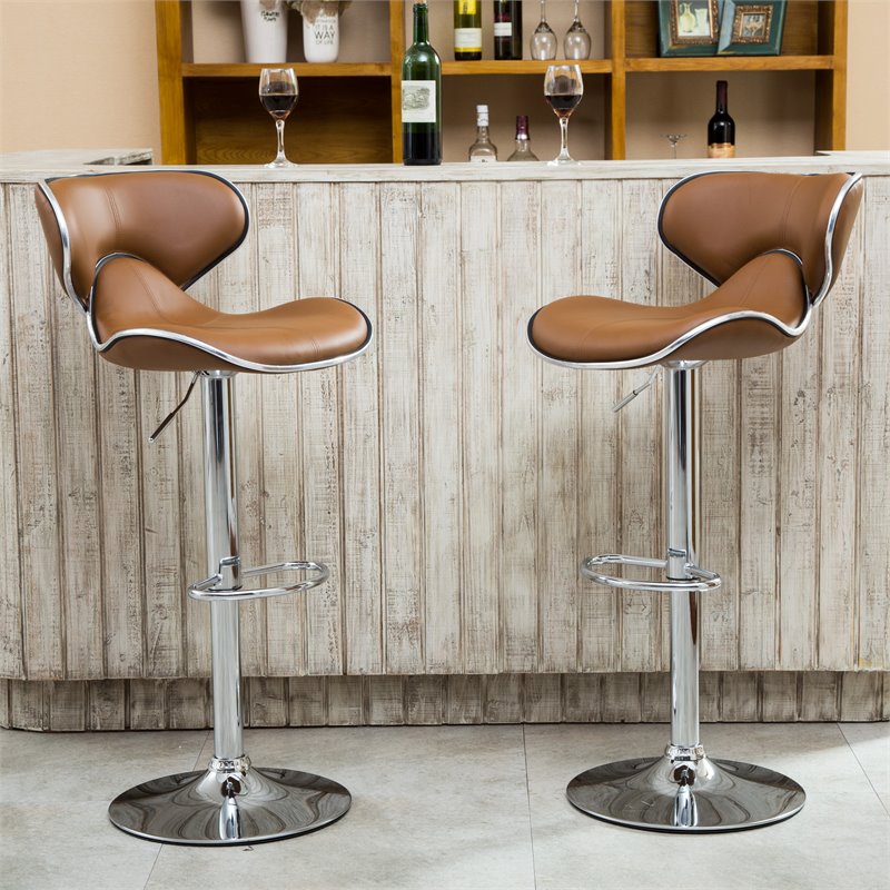 Faux Leather Swivel Barstool in Camel - Set of 4 R6582