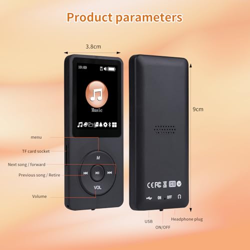128GB Bluetooth MP3 Player with Built-in HD Speaker, Voice Recorder, HiFi Sound, E-Book, Earphones K995