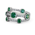 14K White Gold Emerald Diamond Engagement Eternity Band Size 6.5 P53245