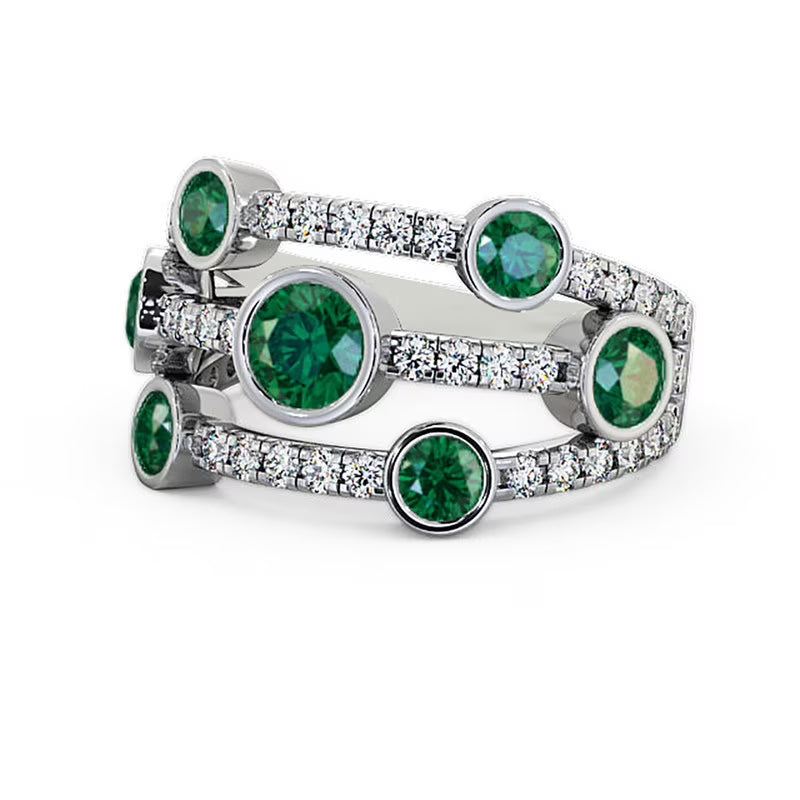 14K White Gold Emerald Diamond Engagement Eternity Band Size 6.5 P53245