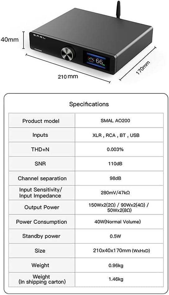 Digital Power Amplifier 150W×150W 2 Channel Desktop Amp with Remote Control B6288