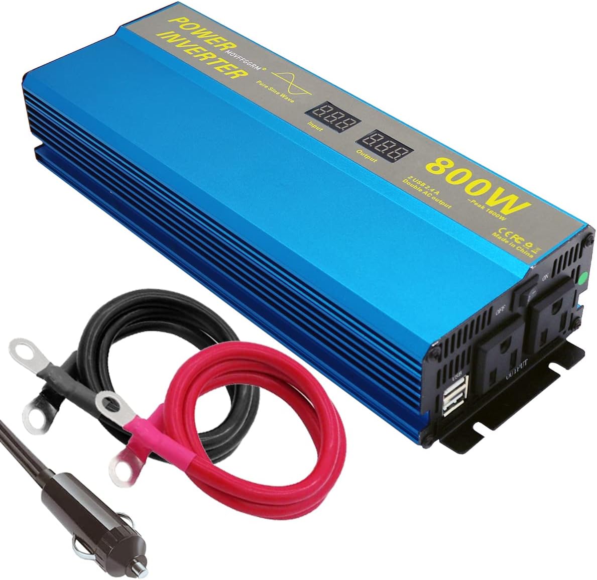 800W Pure Sine Wave Power Inverter DC 12V to 110V AC with 2.4A Dual USB LCD Digital Display T637962