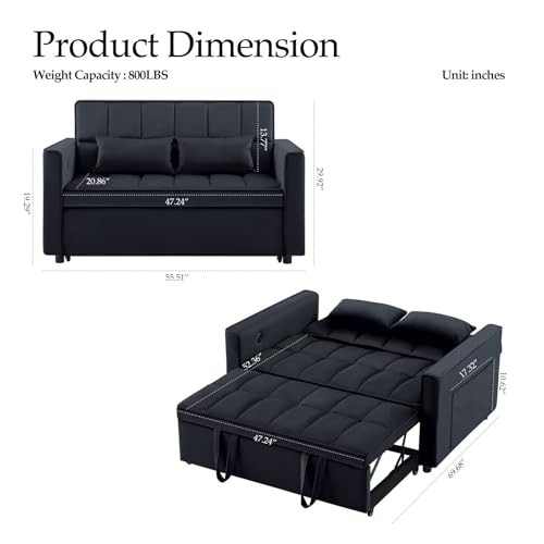 Light Grey Velvet Convertible Sleeper Sofa Couch Bed with USB O49238