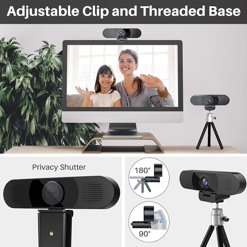 3 in 1 Webcam with Microphone, 2 Speakers, 4 Built-in Omnidirectional Microphone Arrays, 1080P E956