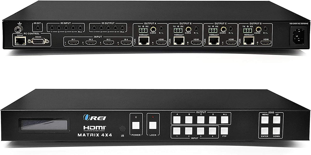 4x4 HDMI Extender Matrix with HDR Switcher & IR Control, RS-232, Loop Out, 4 Receivers Included A123946