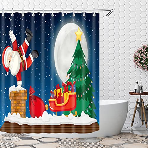 71"x71" Blue Cloth Fabric Christmas Shower Curtain Z49895