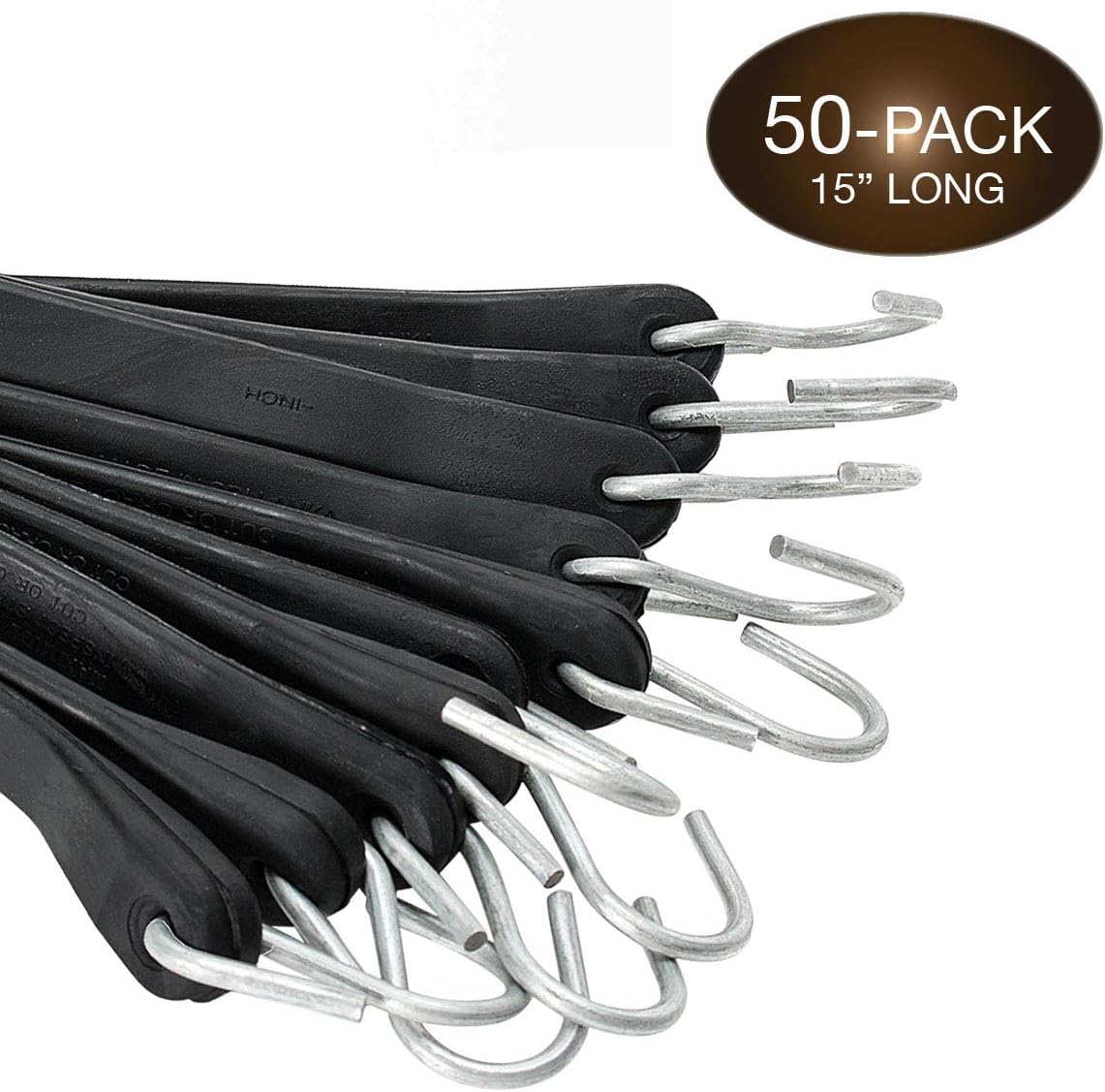 50 Pack Natural Rubber Tarp Straps with Metal S-Hooks Q819