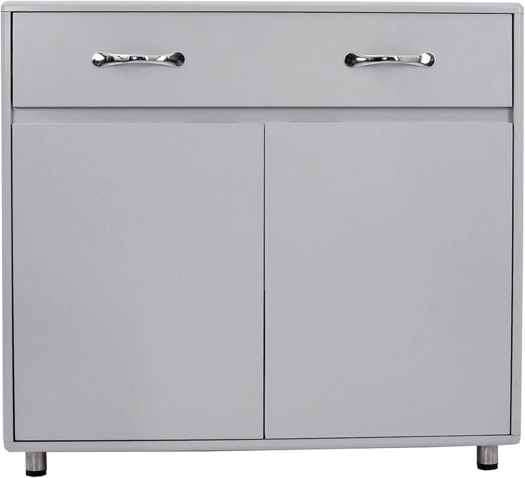 White Round Edge Storage Cabinet with 1 Drawer & 2 Doors O217355
