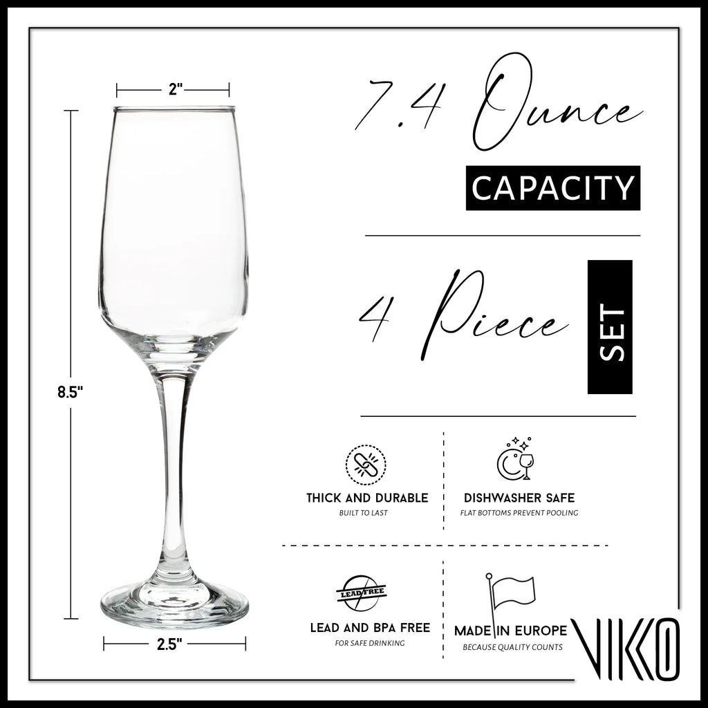 Champagne Flutes, 7.4 Ounce Crystal Clear Glasses, Set of 4 G397