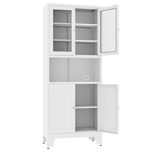 Tall White Metal Storage Cabinet with 3 Adjustable Shelves and 2 Doors B4890
