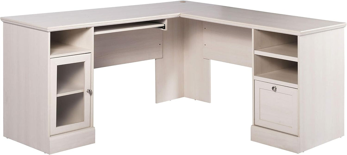 Espresso L-Shaped Executive Desk with Drawers & Cabinet R622