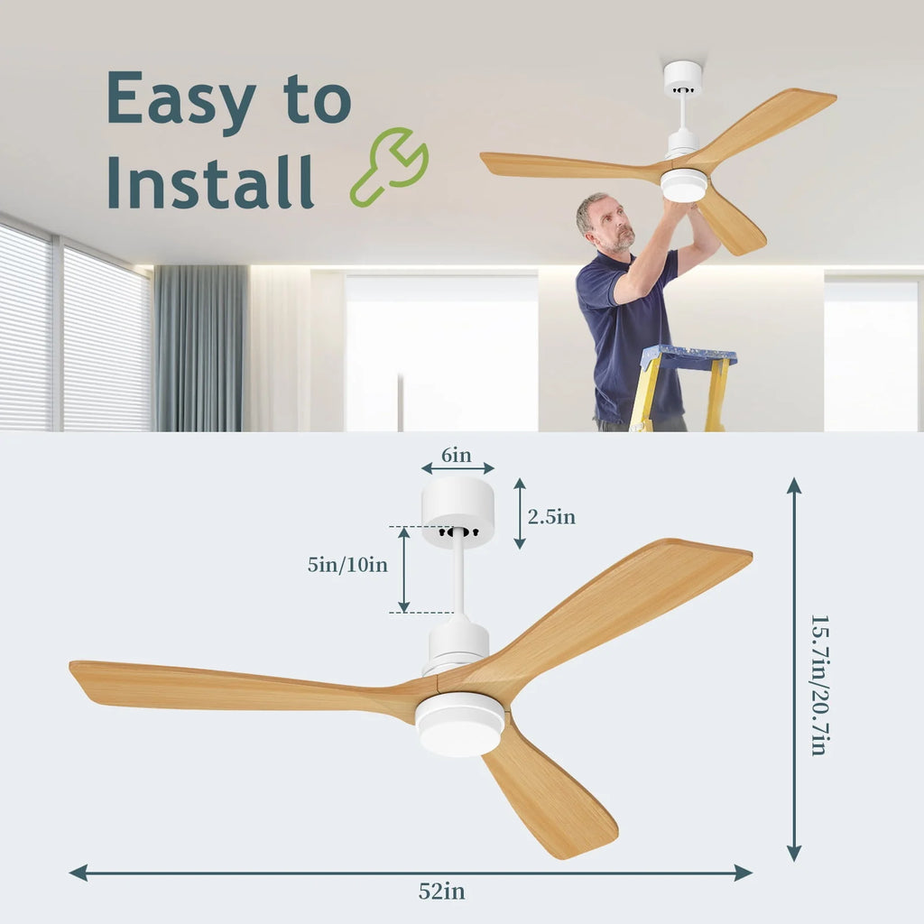 52'' White Ceiling Fan with Light and Remote Control W45386