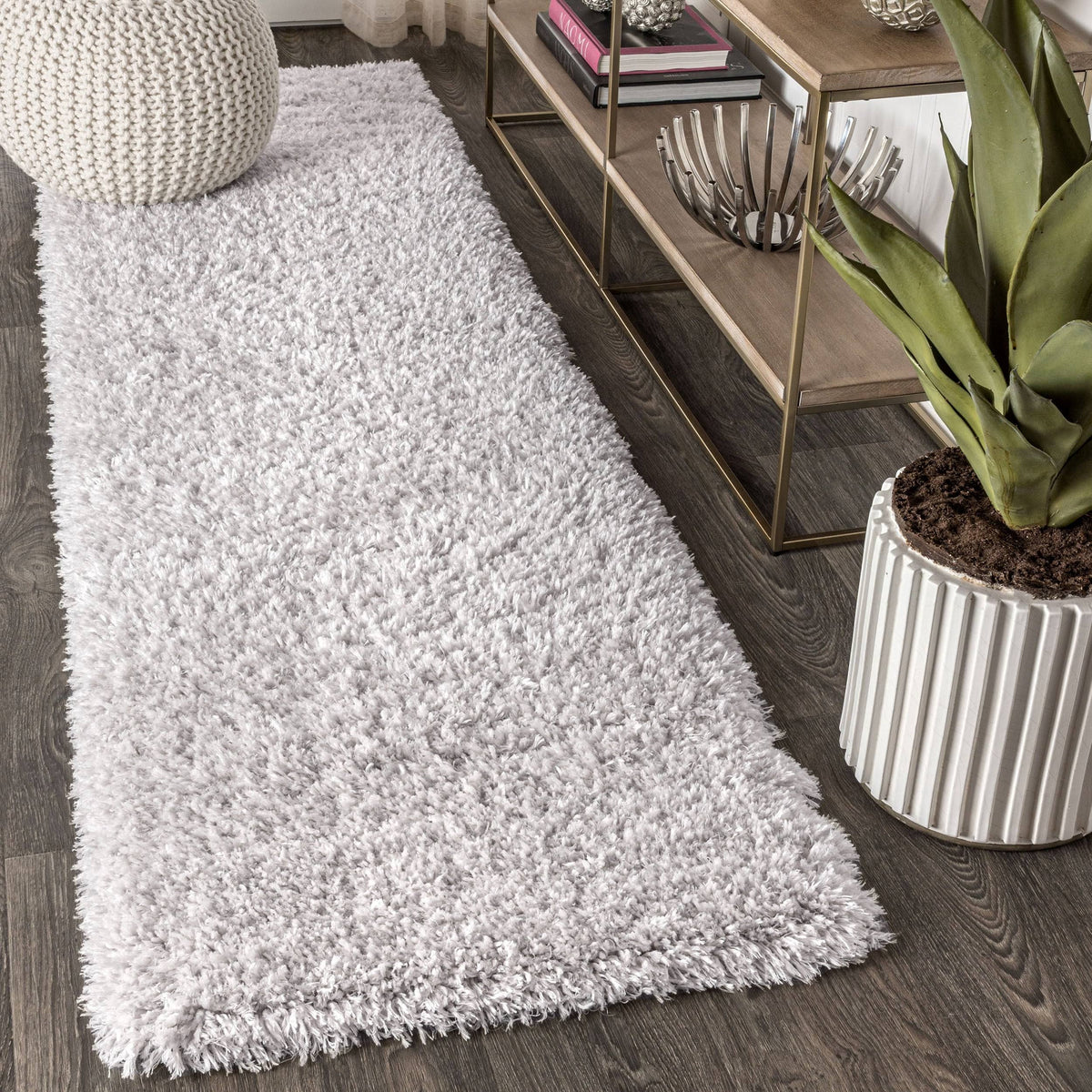Gray Polyester Shag Runner F88383