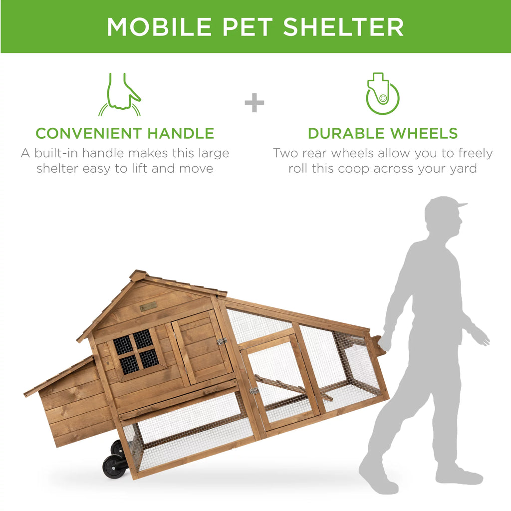 70in Mobile Fir Wood Chicken Coop with Wheels V17675