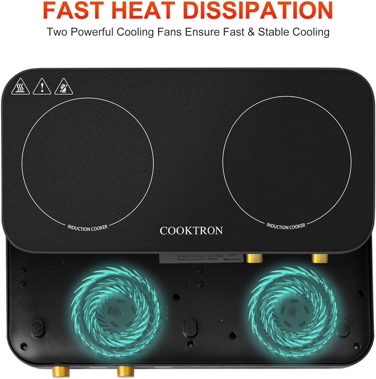 Induction Cooktop 2 Burner with Removable Iron Cast Griddle Pan Non-stick S951