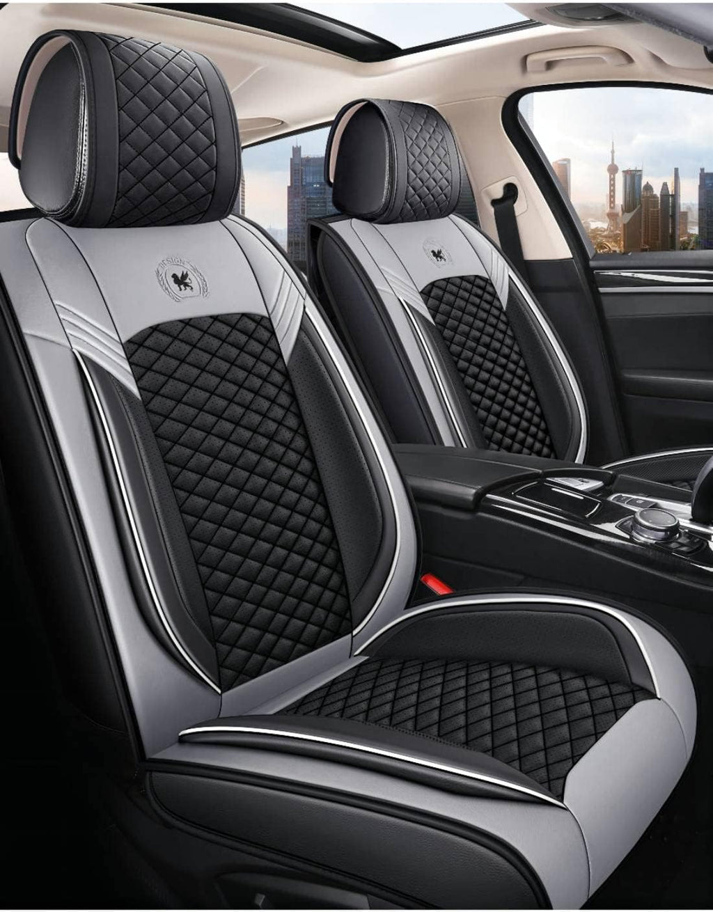 Leather Car Seat Covers 5 Seats Full Set Black Pink L358335