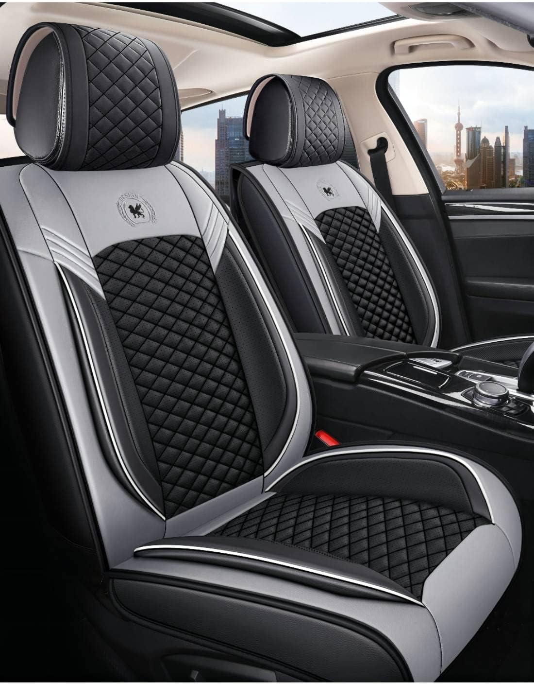 Leather Car Seat Covers 5 Seats Full Set Black Pink L358335