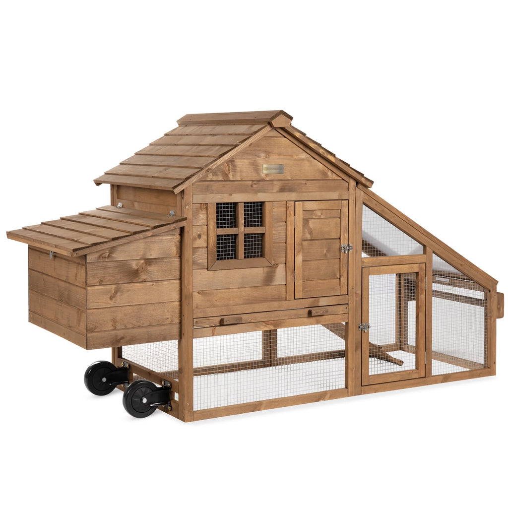 70in Mobile Fir Wood Chicken Coop with Wheels V17675
