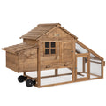 70in Mobile Fir Wood Chicken Coop with Wheels V17675